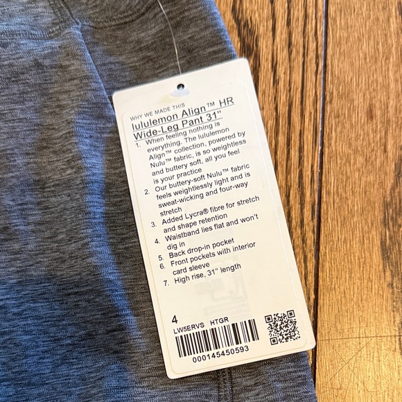 NWT lululemon Women's Gray wide leg align size 4 - Picture 2 of 2